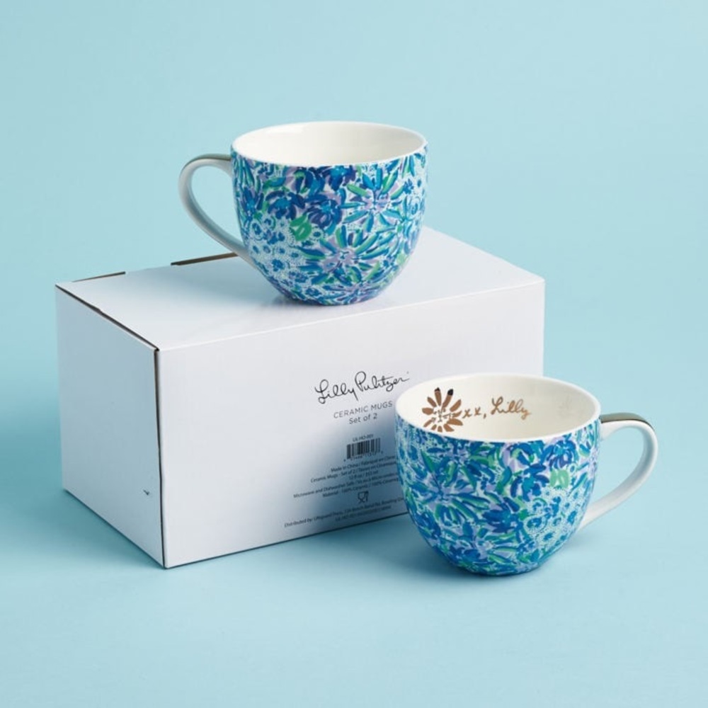 LILLY PULITZER Set of Two Floral Porcelain 12 Ounce Mugs